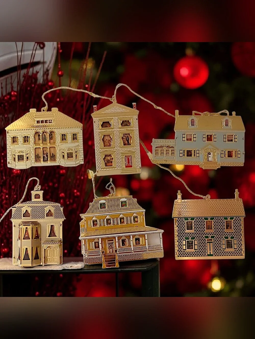 6 Bing Grondahl Collection Doll Houses of America Ornaments Gold Plate Christmas